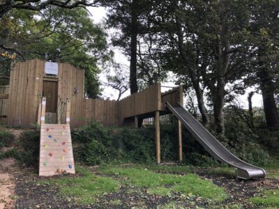 climbing tower with metal slide